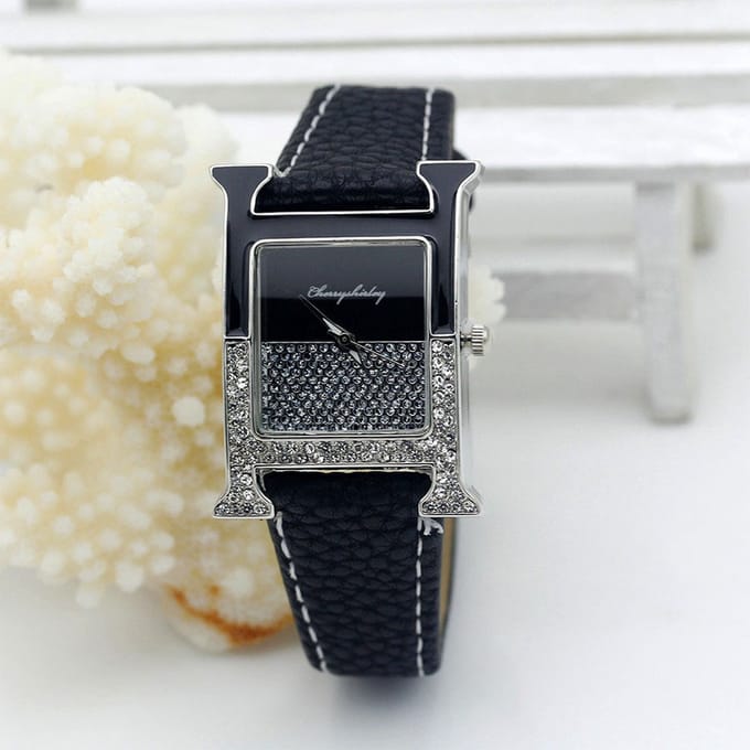 Hetty'S - Horloge - met dubbele H - zwart met Zirconia's