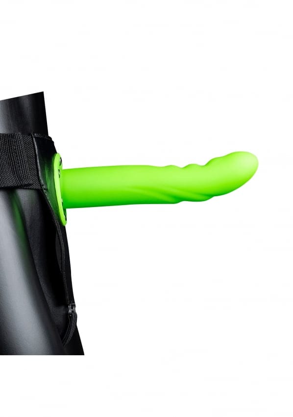 Ouch! by Shots - Glow in the Dark Textured Curved Hollow Strap-On - 8 / 20 cm