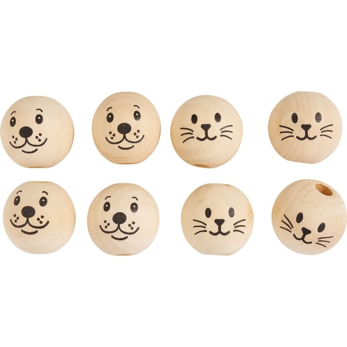 Houten koppen "Hond en Kat", set van 8