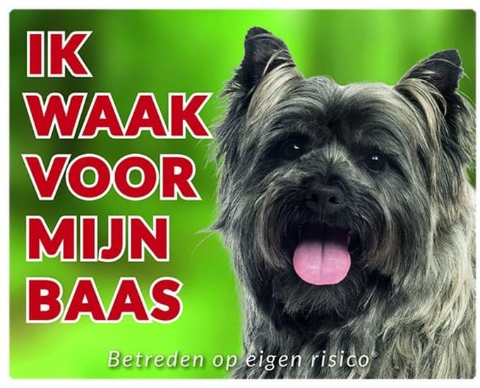 Cairn Terrier grijsbruin Waakbord - Ik waak voor mijn baas