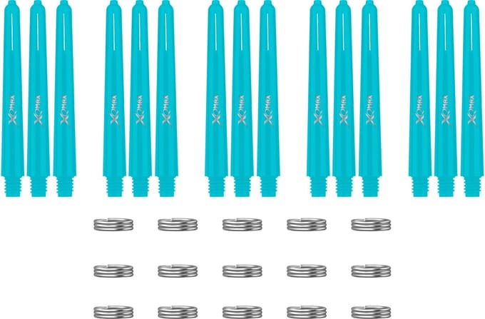 XQMax Dart Shafts - 5 Sets (15 stuks) - Inbetween - Aqua - Plus Veerringetjes - Darts Shafts