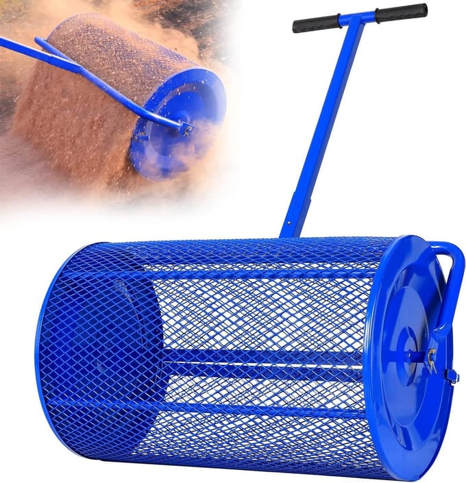 Gazon strooier - Compost roller - Gras verzorgen - Verbeterde T-greep - 61 cm breed - Zilverkleurig