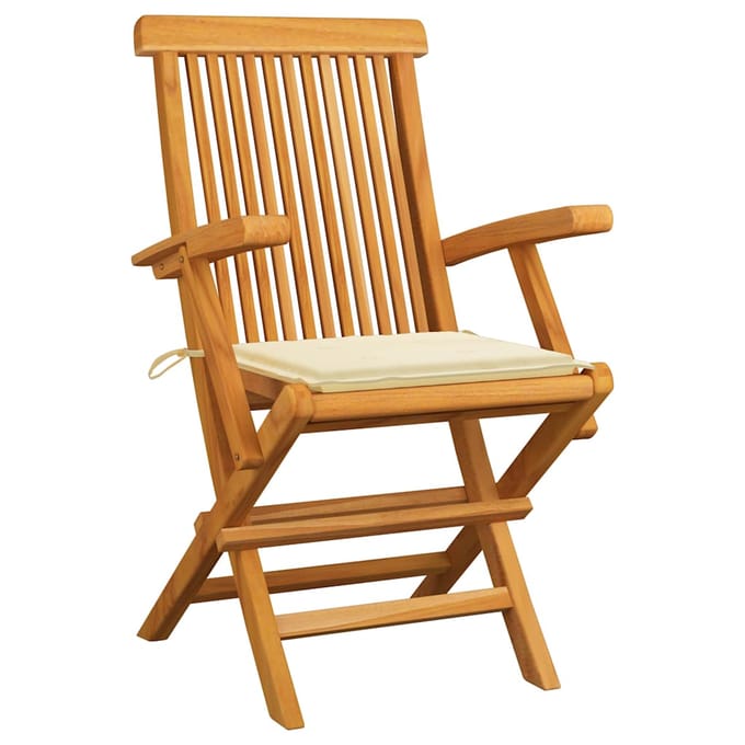 vidaXL - Inklapbare - stoelen - 3 - st - met - crèmekleurige - kussens