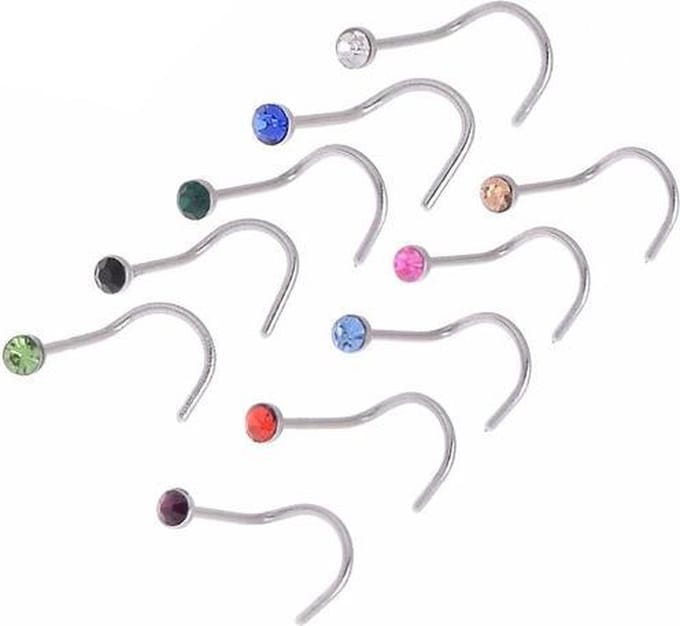 Fako Bijoux® - Neuspiercing - Bocht Kristal - 10 Stuks
