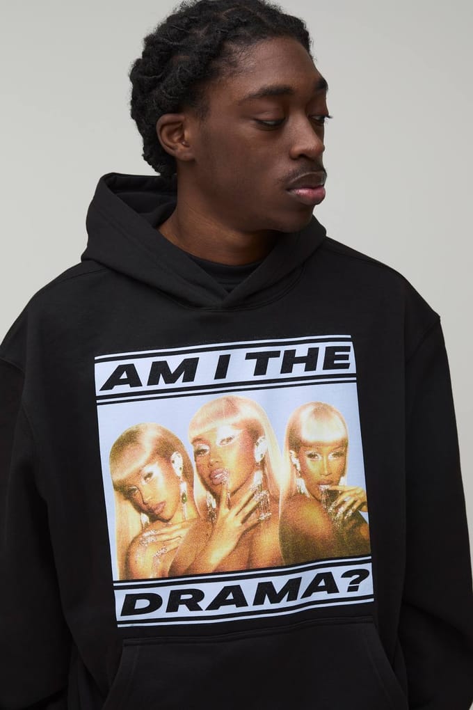 Cardi B Oversized License Print Hoodie | Black | Size Medium