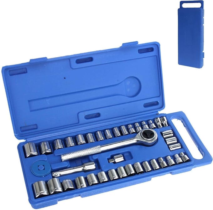 Benson 40-delige doppendoos - metrisch en inch - verchroomde zeskant doppen - compact