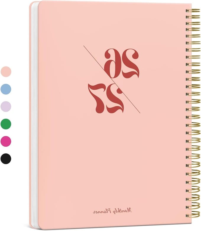 Maandplanner 2026-2027 - 2-jarige planner - Planning bijhouden - Spiraalbinding - 7" x 10" - Roze