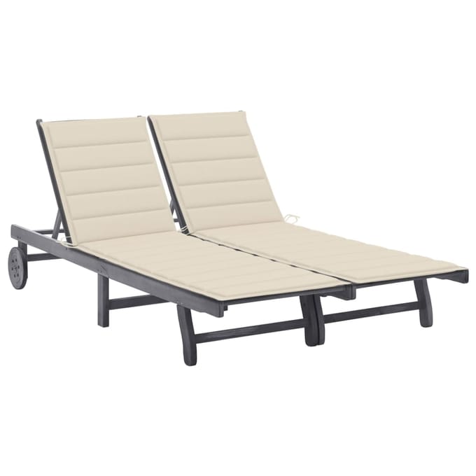 vidaXL - Ligbed - 2-persoons - met - kussens - massief - acaciahout - grijs