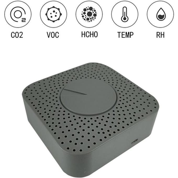 Tuya ZigBee Intelligente Luchtkwaliteitsmonitor 5 in 1 Lucht Huishouder HCHO CO2 VOS Temperatuur Vochtigheid Detector Ondersteuning grijs