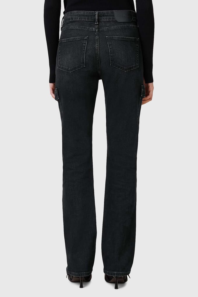 AllSaints Hollis Cargo Bootcut Washed Black Maat: W25 | Flared Jeans Outlet | Dames | Zwart