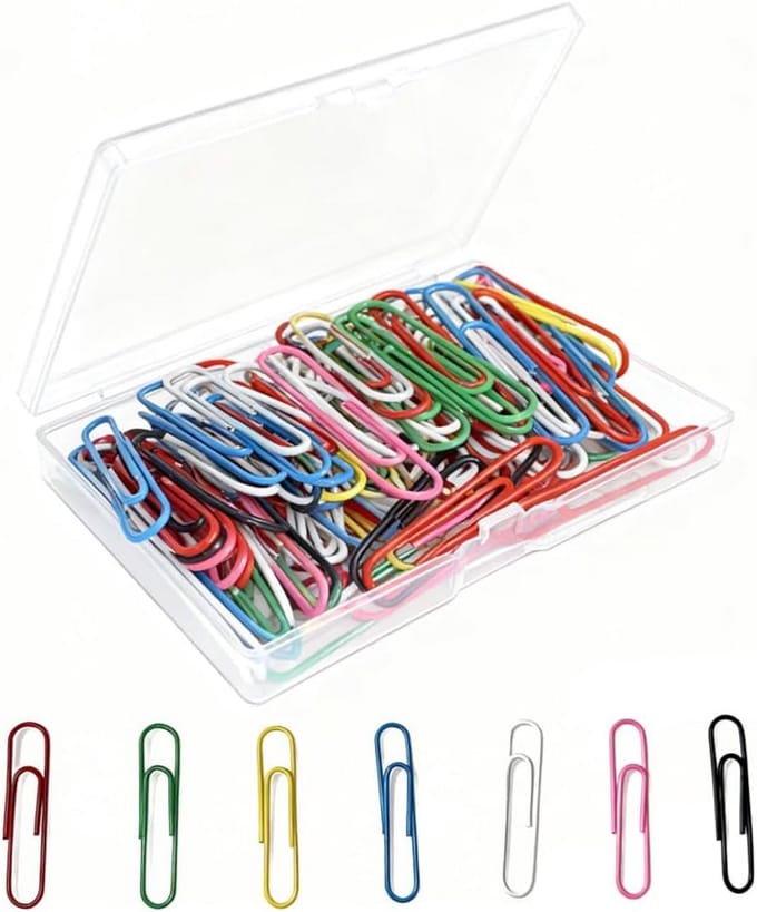Solidchoice - Set van 100 Gekleurde Metalen Paperclips met Opbergdoos