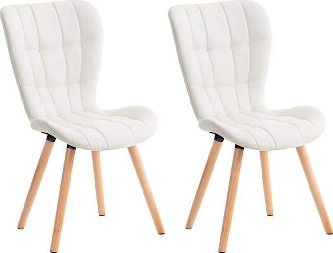 CLP Elda Set van 2 eetkamerstoelen - Zonder armleuning - Hout - wit Kunstleer