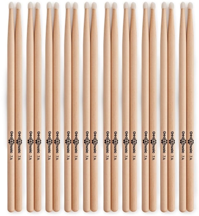 7A Nylon Tip Maple Drumsticks, 10 Pack