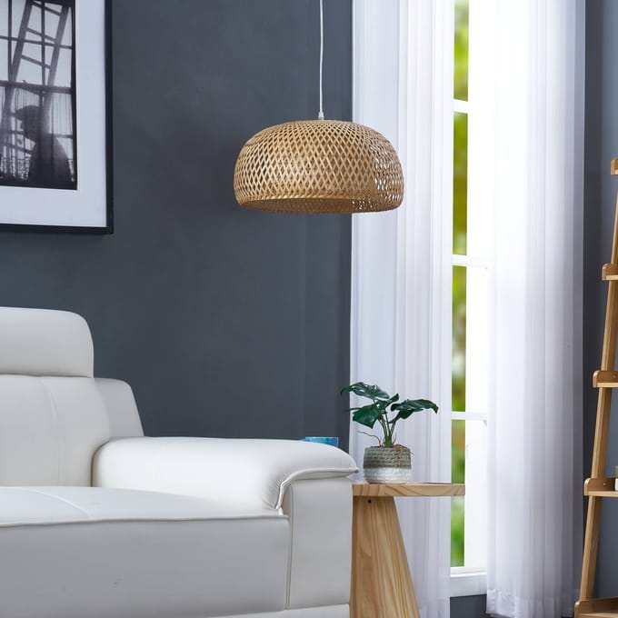Lindby - hanglamp - 1licht - Bamboe - H: 22 cm - E27 - hel hout