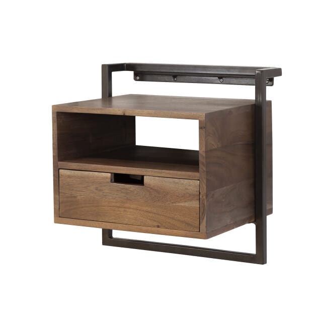 Hoyz Collection - Nachtkastje Air Solid Open Vak 1 Lade - Massief Acacia Bruin