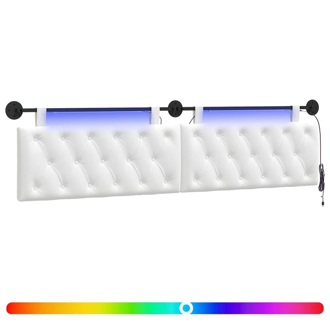vidaXL - Hangend - hoofdbord - Met - LED-verlichting - Wit - Stof