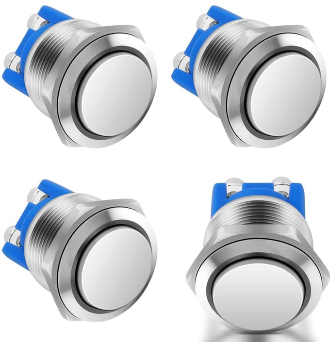 4 Stuks Ronde Momentane Drukknopschakelaar IP67 19mm Hoge Kop Waterdicht