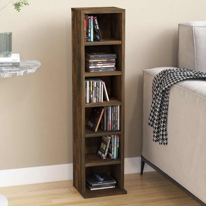 vidaXL - Cd-kast - 21x20x88 - cm - bewerkt - hout - gerookt - eikenkleurig