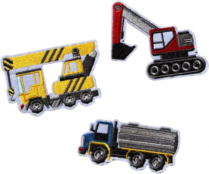 Voertuigen set 3 stuks - Loader - Graafmachine - strijkapplicatie strijk embleem - patch - patches - stof & strijk applicatie -Carnaval