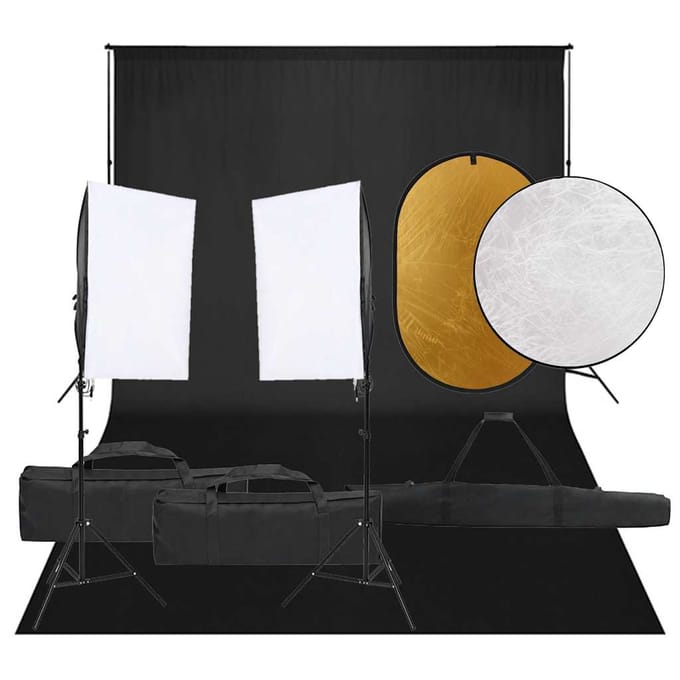 vidaXL - Fotostudioset - met - verlichtingsset, - achtergrond - en - reflector