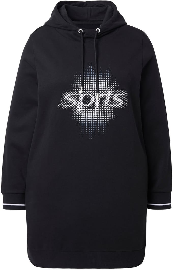 Ulla Popken - Dames - Lange hoodie oversized capuchon lange mouw - Zwart - Maat 46+