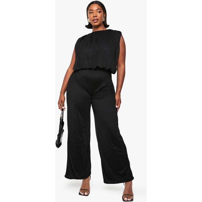 boohoo Dames Plus mesh blouson jumpsuit met wijde pijpen | Black | Maat: 18