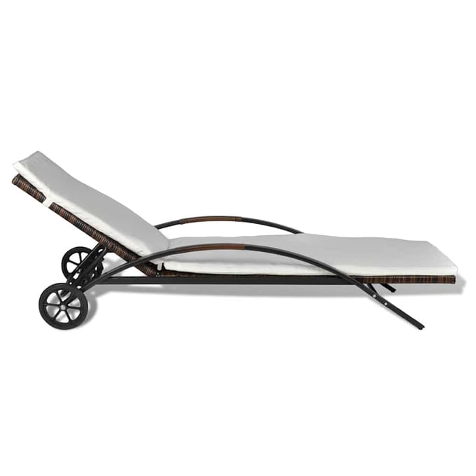 vidaXL - Ligbed - met - kussen - en - wieltjes - poly - rattan - bruin
