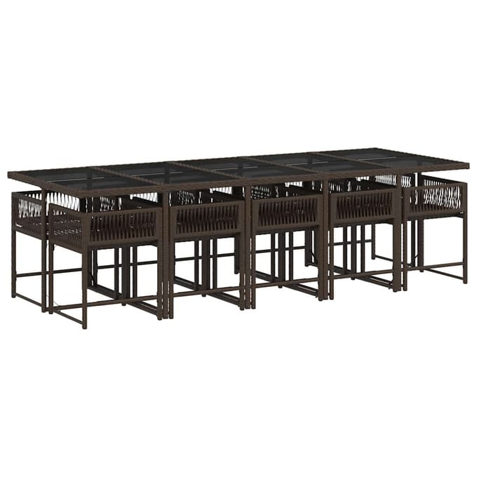 vidaXL - 11-delige - Tuinset - met - kussens - poly - rattan - bruin
