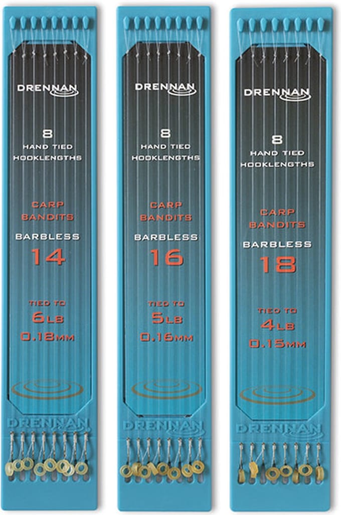 Drennan Onderlijnen Carp Bandits Barbless (8 pcs) - Maat : 15cm - haak 14 - 0.18mm