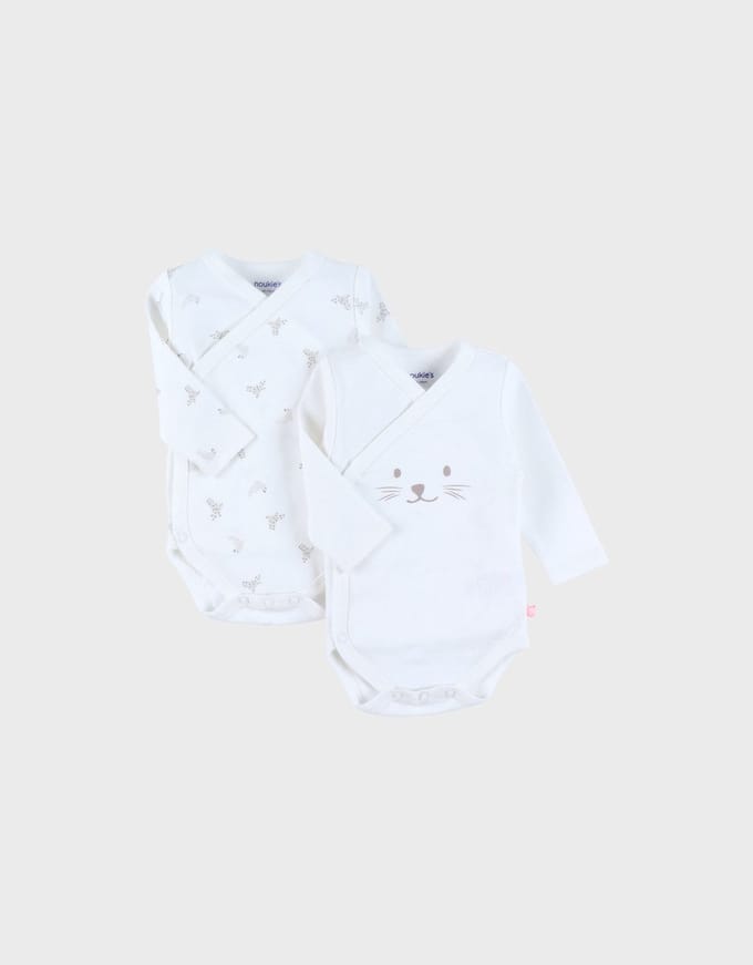 Noukie's - 2 Pack - Rompertjes - Gebroken wit - 0 maand 50
