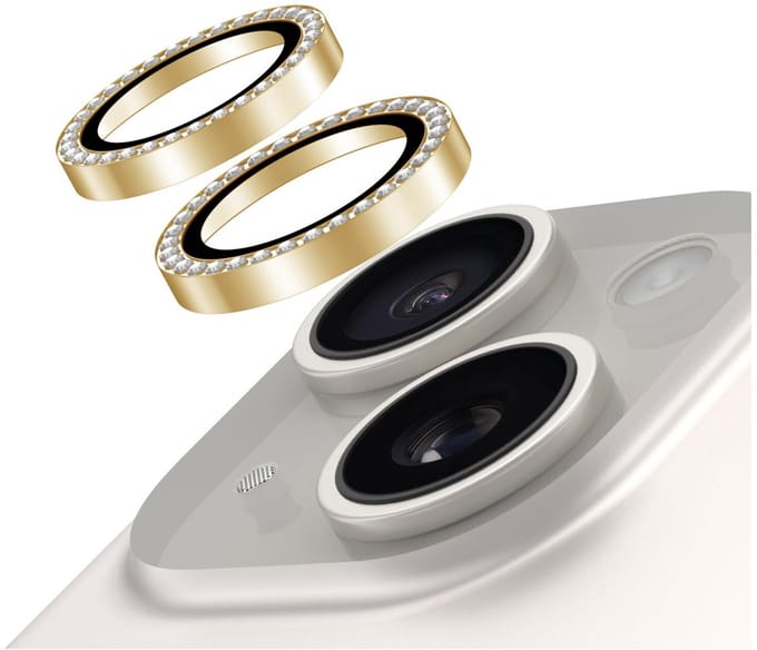 AVY Camera Lens Protector Rings | Geschikt voor Apple iPhone 15 / 15 Plus | Camera Lens Protector Glas | Schokbestendig | Krasbestendig | met Applicator | Diamant Goud