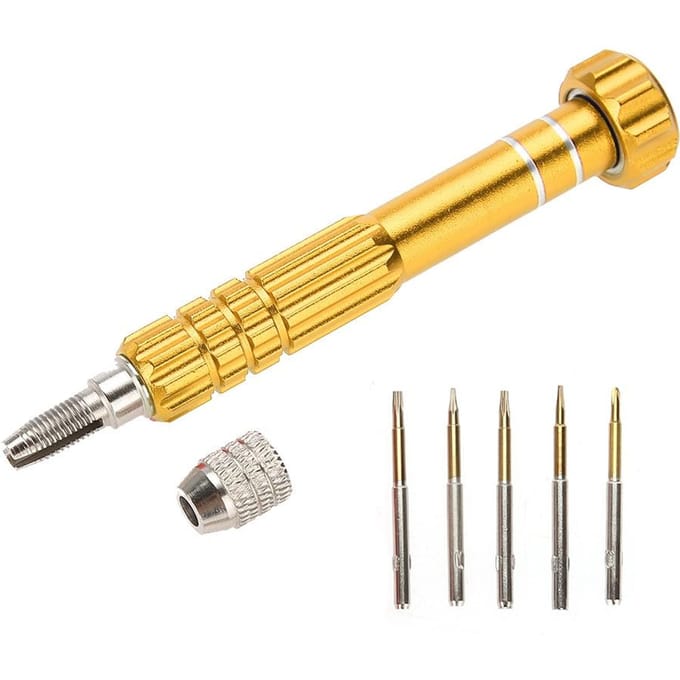 Kit de réparation de montres et lunettes avec tournevis et 5 embouts de précision (pourpre)