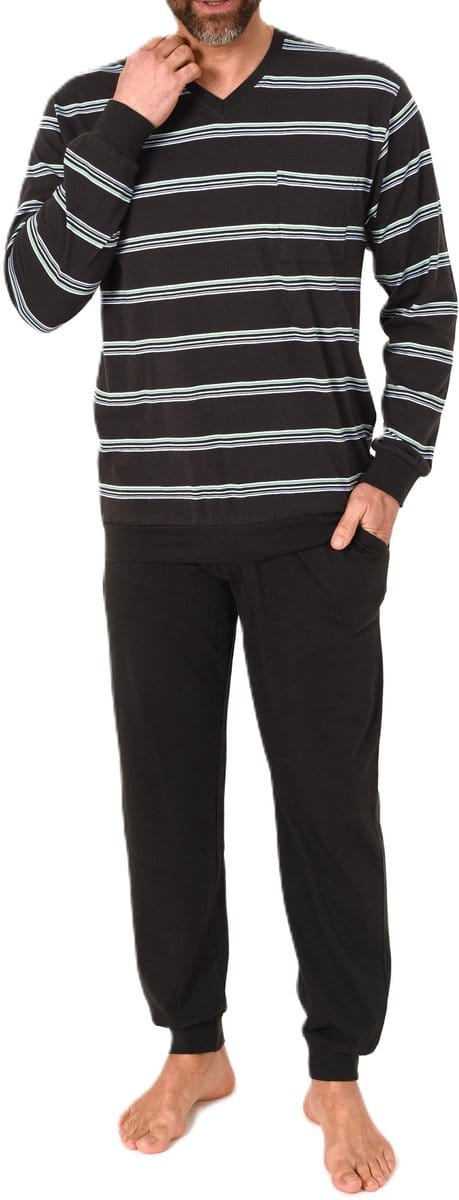 Lange Normann herenpyjama met manchetten in een gestreepte look - ook in grote maten