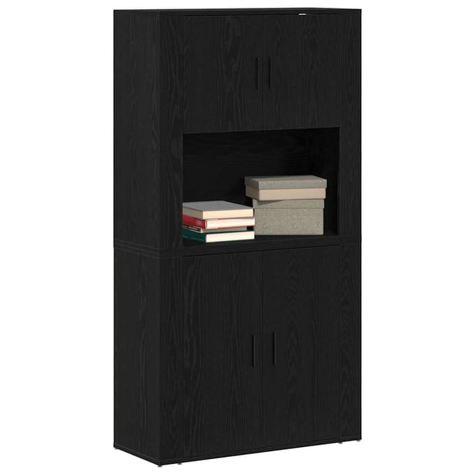 vidaXL - Highboard - Zwart - Eiken - 80 - x - 33 - x - 150 - cm - Bewerkt - hout