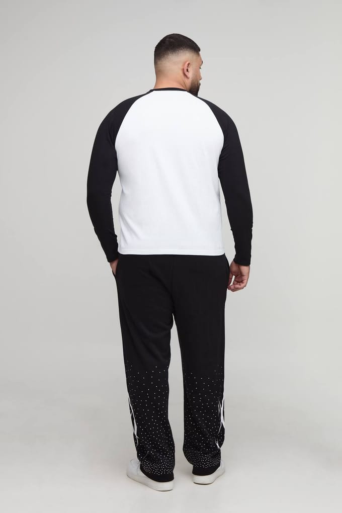 Plus Regular Fit Moto Graphic Long Sleeve Raglan T-Shirt | Black | Size 2XL