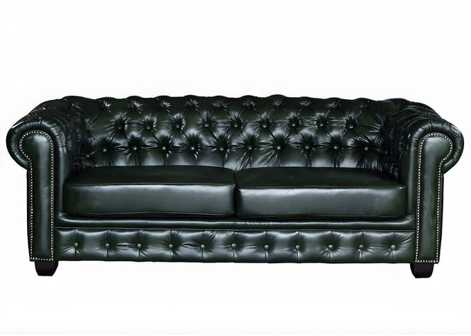 Vente-unique Driezitsbank Chesterfield BRENTON 100% buffelleer - empire groen