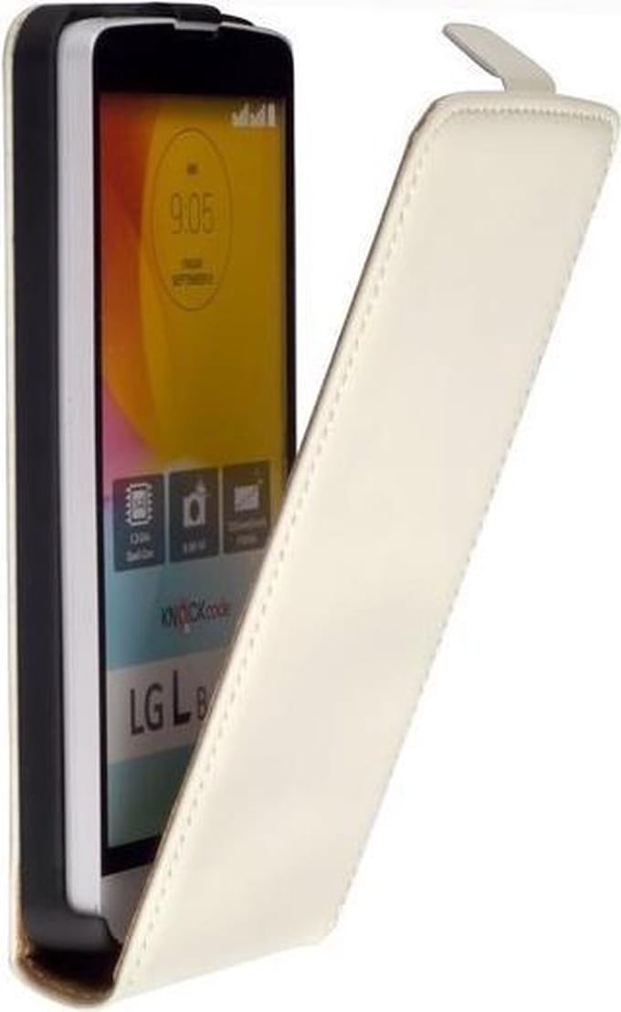 Lederen Wit LG L Bello Flip case case Telefoonhoesje