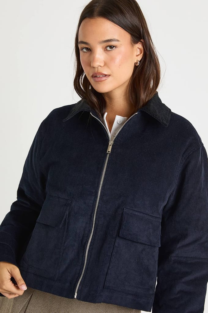 boohoo Dames Corduuryojasje met contrasterende kraag | Marineblauw | Maat: 42