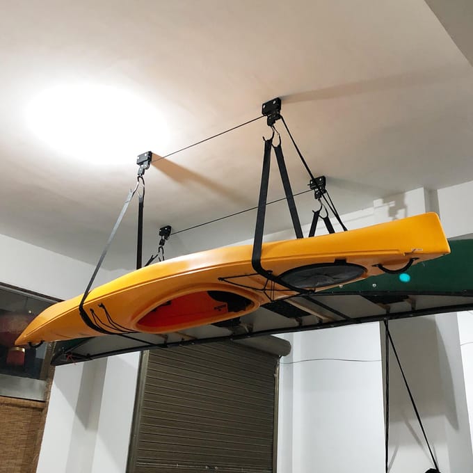 Kajaklift met hangend katrolsysteem Kajak plafondrek Garage plafondbevestiging voor fiets zwart