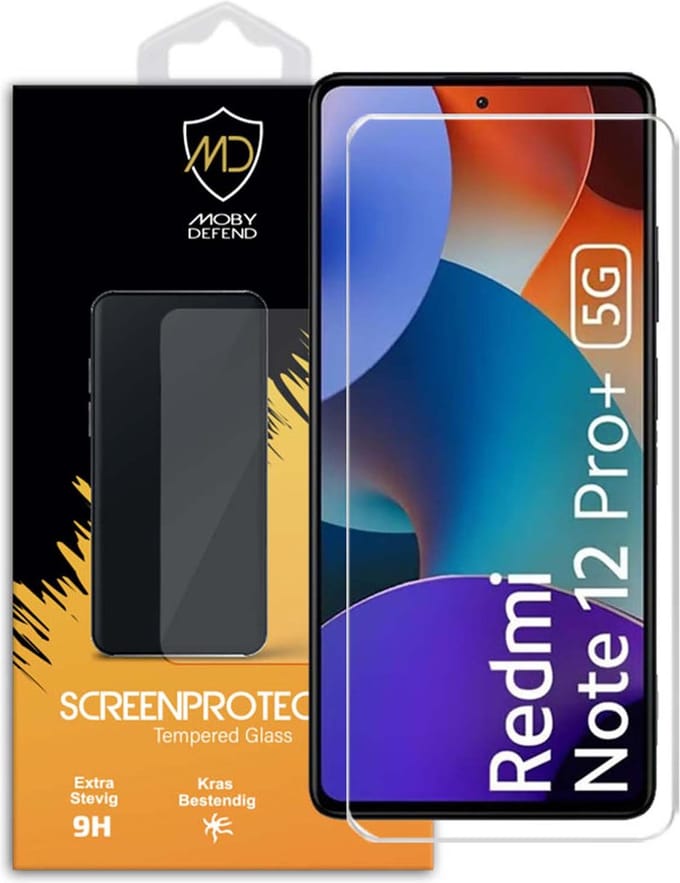 MobyDefend Screenprotector - Geschikt voor Xiaomi Redmi Note 12 Pro Plus 5G - Case-Friendly Screensaver - Gehard Glas