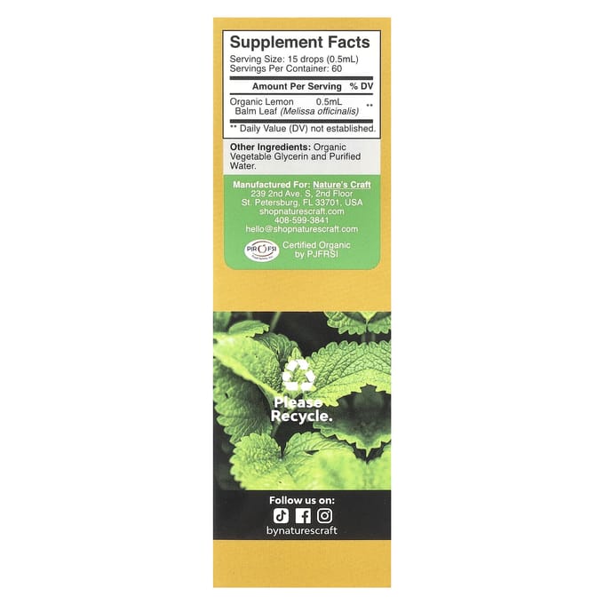 Nature'S Craft, Biologische Citroenmelisse, 30ml