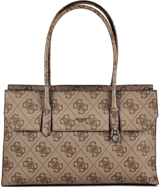 GUESS schoudertas Kiera Tote Latte Logo Lichtbruin