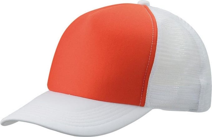 Myrtle Beach Volwassenen Unisex 5 Panel Polyester Mesh Cap (Oranje/Wit)