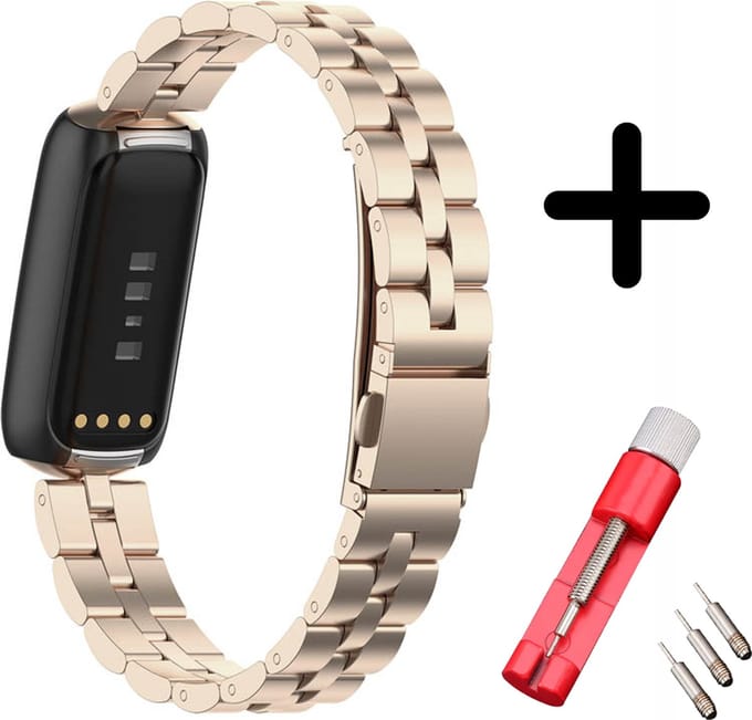Strap-it Stalen schakel bandje - geschikt voor Fitbit Luxe - champagne goud + inkort toolkit