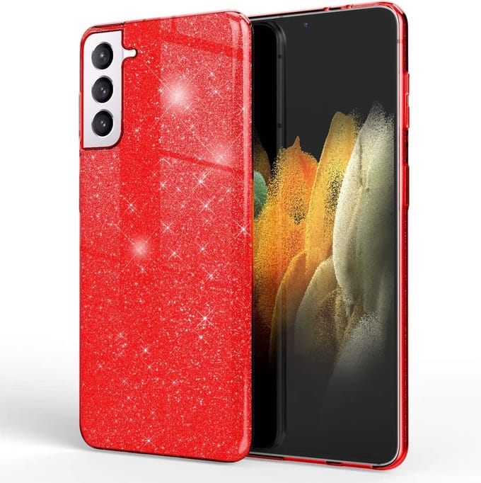 HB Hoesje Geschikt voor Samsung Galaxy S21 - Rood - Glitter Back Cover