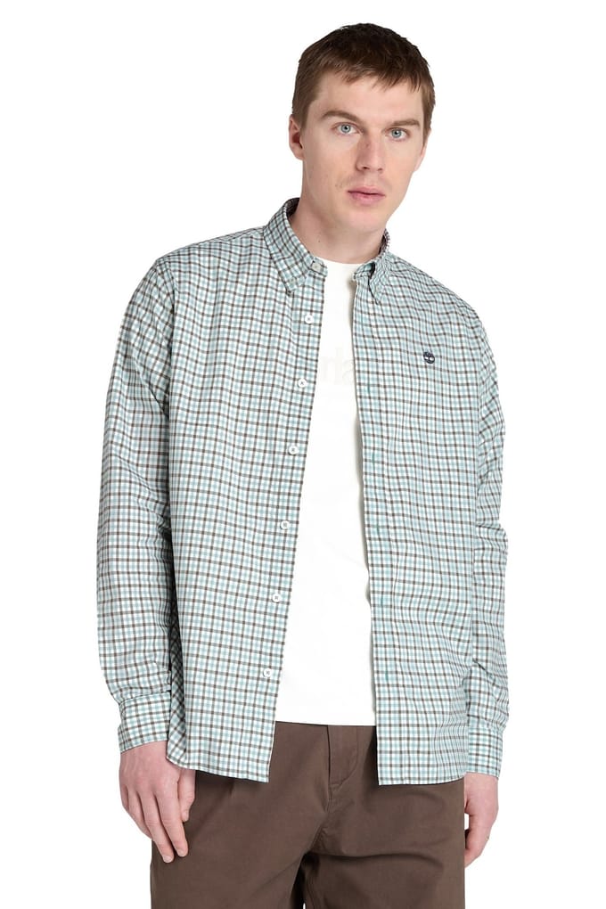 Timberland Stretch Poplin Gingham Shirt Silver Blue Yd Taglia: M | Camicie Casual Outlet | Uomo | Blu
