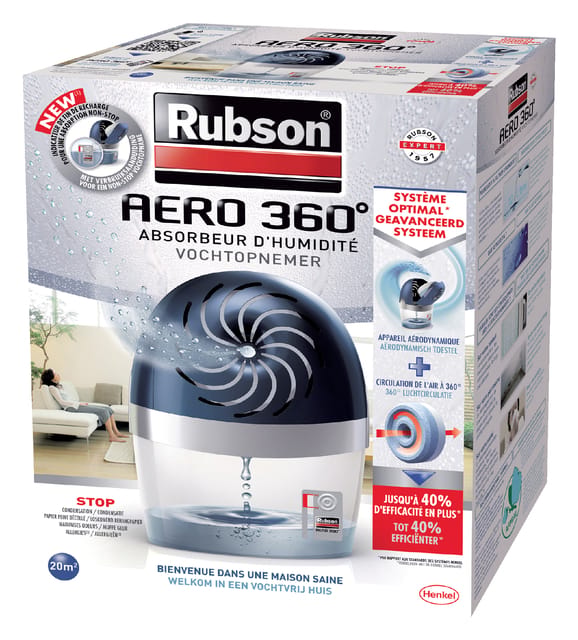 Rubson Vochtopnemer AERO360 Toestel 20m2 | Luchtontvochtiger Toestel | Vochtvanger Badkamer | Binnenhuis & Badkamer