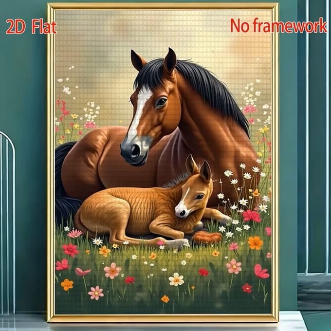 diamond painting paard - en veulen 30 - 40 cm