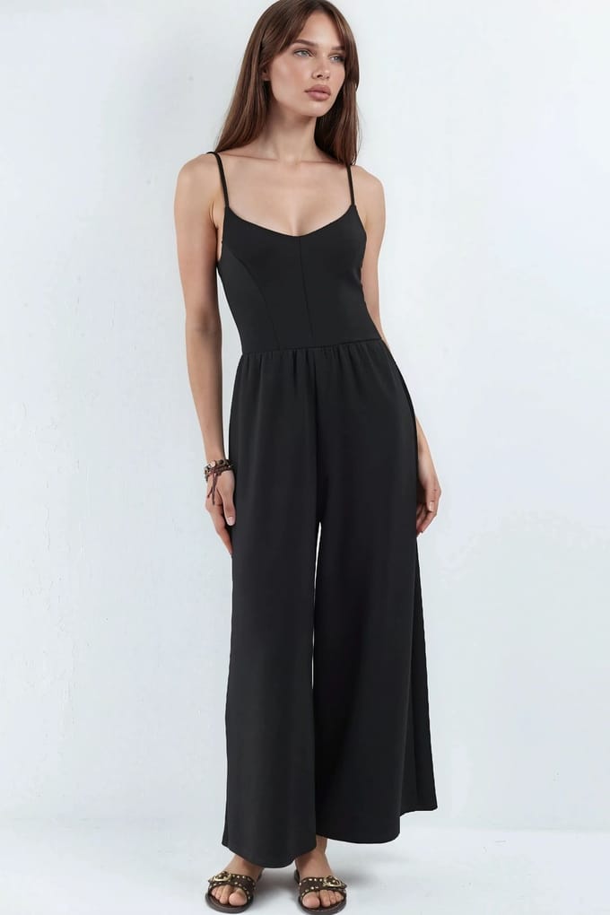 Modal Touch V-hals Lange Gebreide Jumpsuit
