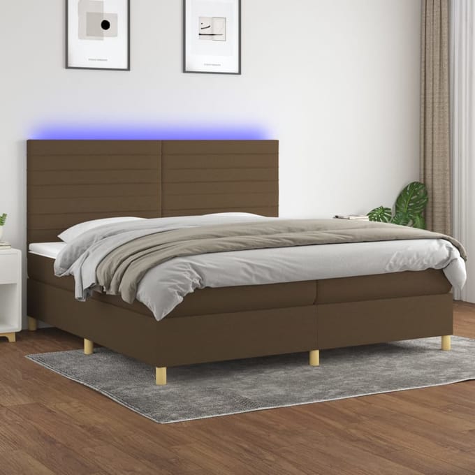 vidaXL - Boxspring - met - matras - en - LED - stof - donkerbruin - 200x200 - cm